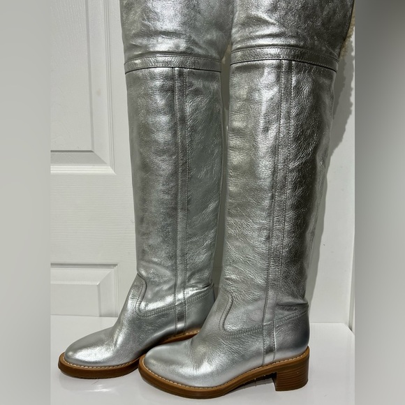 Celine 2019 Folco  Shearling Over-the-knee Boots  - Silver size 37.5 - Picture 4 of 15